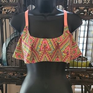 Crochet halter ruffle bikini top sz Small